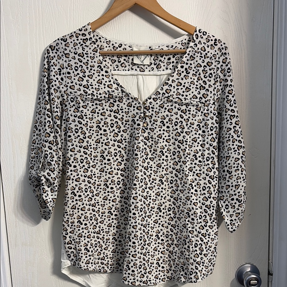 White and Black Relaxed Animal Print Blouse